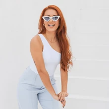 Cropped Top One Shoulder Lined Polyamide High Quality UV50+ Protection Casual Gym - 白色 - 查看 3