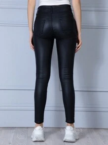Leggins de con Cintura Alta Moldeador con Efecto Push Up Levanta Glúteos, Pantalones Pegados de Vinipiel - Negro V3035 - Ver 4