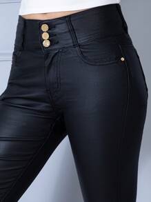 Leggins de con Cintura Alta Moldeador con Efecto Push Up Levanta Glúteos, Pantalones Pegados de Vinipiel - Negro V3035 - Ver 5