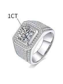 ESBERRY 1 件 S925 纯银奢华男士莫桑石钻石订婚戒指结婚戒指男士承诺戒指永恒戒指周年纪念戒指情人节奢华珠宝礼物 - 銀色 - 查看 7