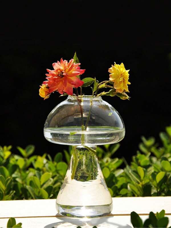 1 Nordic Style Hydroponic Mushroom Vase - Narrow Mouthed Smooth Transparent Glass Bud Vase Suitable For Home, Office, Living Room Decoration - Indoor Plant Creative Plant Vase Gifts Birthday Graduation