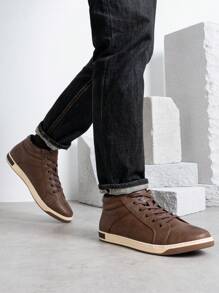 SHOESMORE Men's Fashion Black Sneakers High Top Dress Sneakers Outdoor Brown Skate Shoes Sporty Grey Boots - A81Q09-nâu đậm - Xem 8