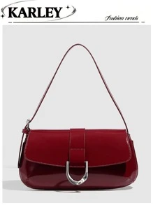Túi đeo vai/hông vuông nhỏ màu đỏ tía phong cách cổ điển màu đỏ Babe có họa tiết da, đa năng cho bé gái/quý cô, sinh viên, nhân viên văn phòng, người đi làm. Dây đeo vai kép có thể tháo rời, màu đỏ Bordeaux - Màu Đỏ Sâu - Xem 1