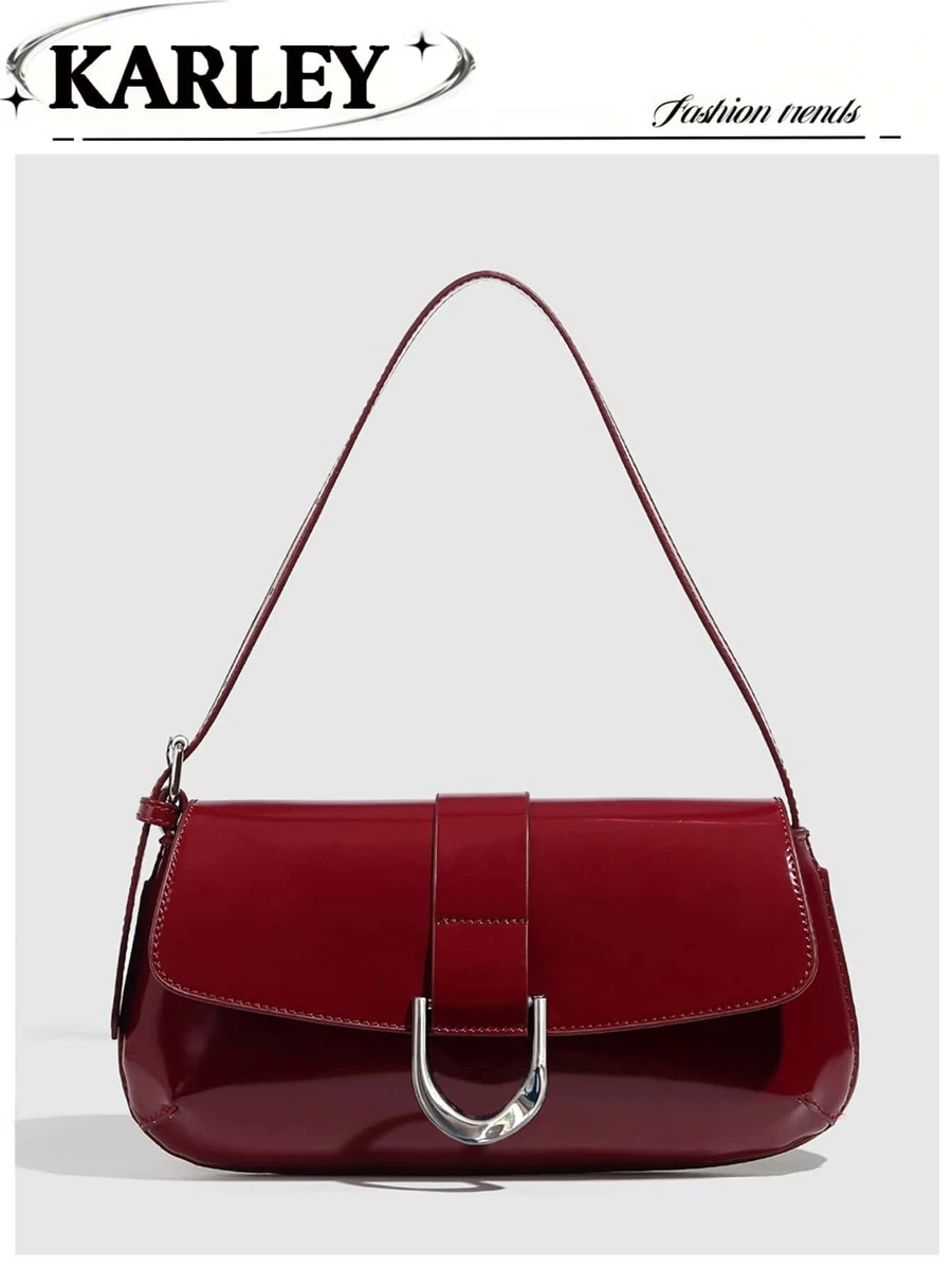 Túi đeo vai/hông vuông nhỏ màu đỏ tía phong cách cổ điển màu đỏ Babe có họa tiết da, đa năng cho bé gái/quý cô, sinh viên, nhân viên văn phòng, người đi làm. Dây đeo vai kép có thể tháo rời, màu đỏ Bordeaux - Màu Đỏ Sâu - Xem 1