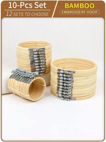 10pcs/Set Beige & Green Bamboo DIY Cross Stitch Embroidery Hoops, Suitable For Home Decor, Dream Catcher Accessories, Halloween & Christmas Decorations, Phone/Keychain/Bag Hanging Ornaments, Desk & Bedside Display