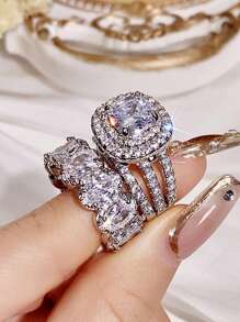 2pcs/Set Women's Ring Set, White Cubic Zirconia Ring, Elegant Wedding Accessory, Eternal Jewelry - Ring Set - View 16