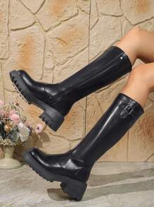 女式过膝粗跟尖头高筒马靴，2024 年新款 - 黑色 - 查看 1