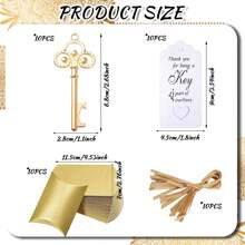 40 件/套复古钥匙开瓶器婚礼礼物，包括 10 个钥匙开瓶器、10 张感谢标签卡、10 个枕头糖果盒和 10 条缎带，是送给宾客的完美婚礼礼物和生日派对礼物 - 彩色 - 查看 9