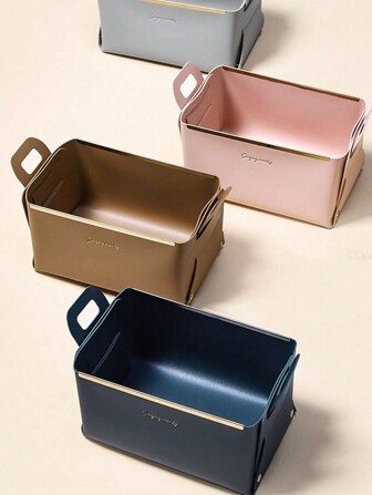 1 件多巴胺彩色皮革礼品盒，带手柄的可折叠便携式收纳盒，用于桌面杂物、化妆品、珠宝、钥匙的收纳，适用于门厅、家庭、学校、办公桌