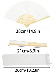1件/5件/10件/15件/25件白色折扇袋套装，白色带透明袋折扇，白色手扇，透明袋，竹制手持折扇 - 彩色 - 查看 3