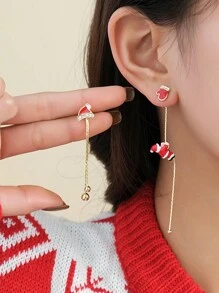 时尚不对称圣诞圣诞老人流苏耳钉雪花女士珠宝珐琅圣诞星树穿孔派对珠宝礼物 - 彩色 - 查看 2