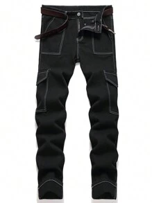 Men's Fashion Outdoor Versatile Multi-Pocket Black Denim Jeans