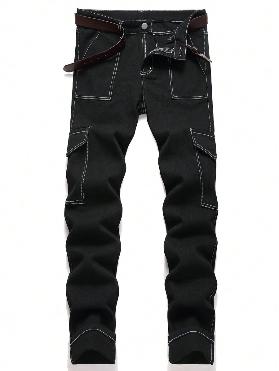 Men's Fashion Outdoor Versatile Multi-Pocket Black Denim Jeans