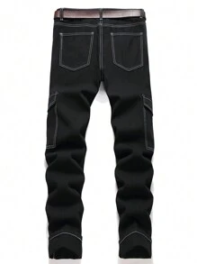 Men's Fashion Outdoor Versatile Multi-Pocket Black Denim Jeans