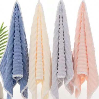 5条珊瑚绒速干毛巾，成人洗脸巾，不易掉毛，宿舍糖果色条纹毛巾，家用速干吸水毛巾，不掉毛，家居浴室装饰，秋季装饰，返校季，美容院家用浴室浴巾，适用于美容院、酒店、运动、家居用品、毛巾、护肤