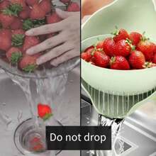 1pc Kitchen & Dining Dual Layer Rotating Fruit & Vegetable Strainer Basket, Multi-Purpose Convenient Produce Wash Basin, Pasta & Rice Colander - Multicolor - View 9