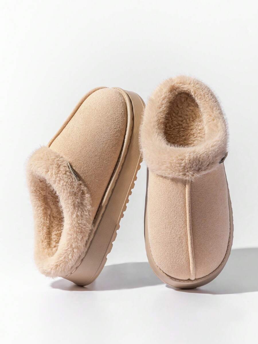 Comfortable & Fashionable Men's Plush Slippers, Anti-Slip Thick Sole Fluffy Slides For Indoor Home Wear, Warm For Autumn/Winter, Unisex