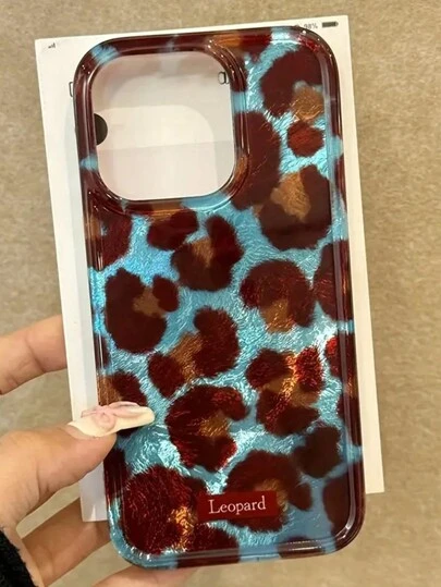 Minimalist Blue Leopard Print Pattern Fashionable 1pc Minimalist Fashionable Leopard Print Soft Phone Case, Compatible With Apple 17/17 Air/17 Pro/17 Pro Max/16 15 Pro Max 14 13 12 Pro Max 11, Korean Shock-Proof Protective Cover Birthday Gift Spring Party