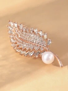 Rhinestone Feather Design Brooch - Silver - View 4