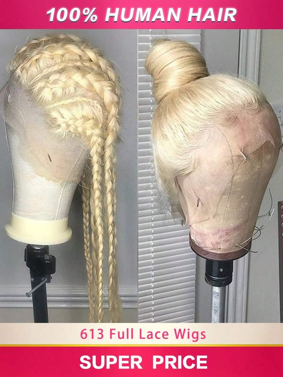 613 Full Lace Human Hair Wigs Blonde Full Lace Wigs Human Hair Straight 180% Density 15A HD Transparent Full Handmade Invisible Whole Lace Wigs Pre Plucked Honey Blonde Full Lace Wig