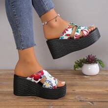 女士防水厚底坡跟凉鞋，时尚新款春夏海滩度假休闲拖鞋，舒适厚底 - 玫瑰紅 - 查看 4