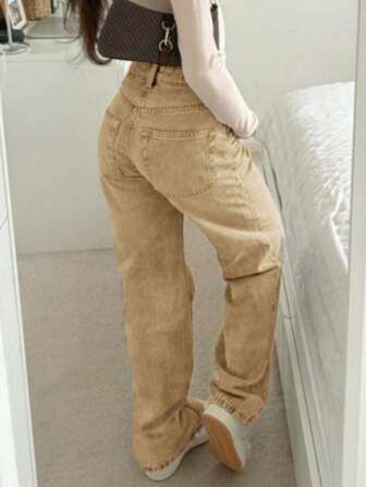 欧美新款流行四季简约基本款百搭宽松感女士直筒牛仔裤