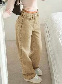Women's Casual Straight-Leg Jeans, Versatile Suitable For All Seasons - Khaki - View 3