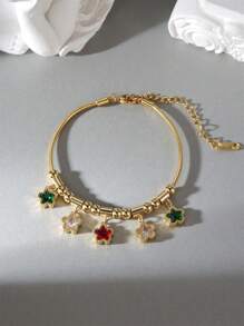 MESTILO 1条甜美18K不锈钢花朵爱心链手链，适合女性日常佩戴和参加派对，母亲节送给妈妈的礼物 - 彩色 - 查看 10