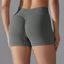 2024 Sexy V Back Scrunch Butt Short For Women Ruched Butt Lifting Workout Leggings Booty Gym Yoga Shorts