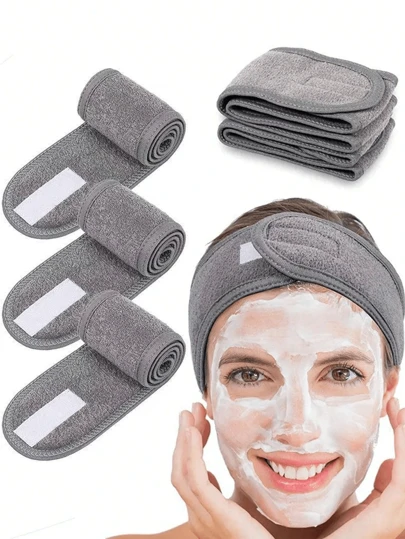 SHEIN X Milania 3Pcs Adjustable Women's Spa Facial Headband, Shower & Makeup Hair Tie Suitable For Washing Face, Soft Towel & Hair Styling Accessory Accessories