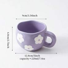 Joivida 1 Juego de taza y platillo de cerámica artesanal con diseño de flor, taza con flores moradas pintadas a mano en estilo Ins, adecuada para café, leche, té floral, regalo de cumpleaños/Día de San Valentín para pareja/madre, apropiada para hogar, oficina, picnic, camping, 220ml/7.4oz, decoración de mesa Rama, decoración refrescante de primavera/verano, suministros de alta gama para cafetería, regalo de inauguración de casa