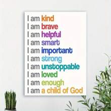 1 Pc "I Am A Child Of God" Children's Room Painting, Positive Affirmation Wood Frame Canvas Painting Thickness 2.25cm /0.9 Inches High Quality Wall Art Printed Poster Directly Hanging Wall Pictures Decorate Home Gifts, Living Room, Bathroom, Bedroom, Kitchen - Multicolor - View 2