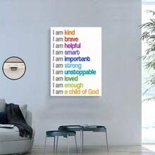 1 Pc "I Am A Child Of God" Children's Room Painting, Positive Affirmation Wood Frame Canvas Painting Thickness 2.25cm /0.9 Inches High Quality Wall Art Printed Poster Directly Hanging Wall Pictures Decorate Home Gifts, Living Room, Bathroom, Bedroom, Kitchen - Multicolor - View 8