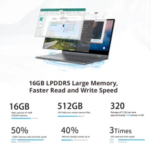 BMAX BMAX Y14 Portátil táctil 2 en 1 | Procesador Intel N100 (hasta 3,4 GHz) | 16 GB LPDDR5 + 512 GB SSD | Pantalla táctil IPS de 14" 1920*1080 | Diseño convertible de 360° | Puerto Tipo-C