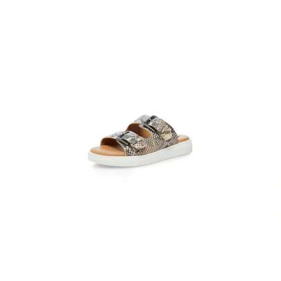 Steve Madden Dunham Beige Snake Slip-On  Rounded Open Toe Flat Sandals