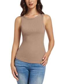 OUTBALL Women Tank Tops Summer Sleeveless Basic Cami Top Shirt Slim Racerback Blouses - Màu Khaki - Xem 1