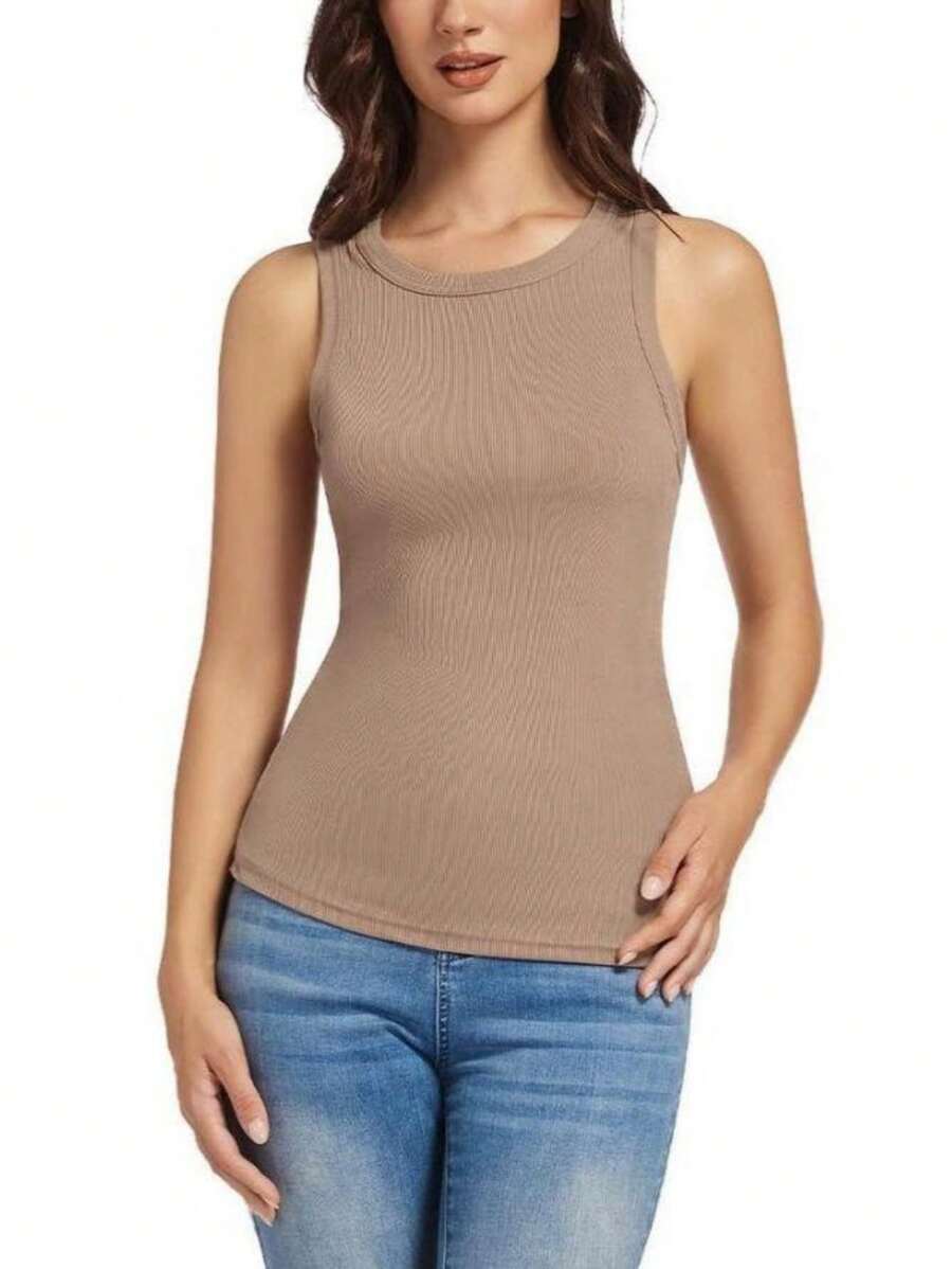 OUTBALL Women Tank Tops Summer Sleeveless Basic Cami Top Shirt Slim Racerback Blouses - Màu Khaki - Xem 1