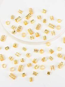 60件装混色金色脏辫配饰，街头风派对辫子发饰，女士编织发圈，6种款式，万圣节发饰