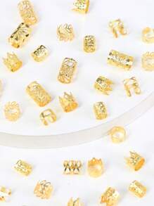 60件装混色金色脏辫配饰，街头风派对辫子发饰，女士编织发圈，6种款式，万圣节发饰