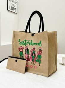 1908经典大容量手提包：女士多功能通勤手提包，姐妹创意印花手提包，轻便旅行沙滩包，时尚多功能大容量通勤手提包，购物袋，带零钱包的大容量手提包，教师节礼物，最佳教师节礼物