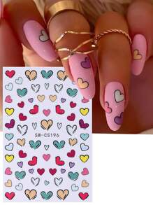 2 pezzi Adesivi per unghie a forma di cuore colorati per San Valentino, decorazioni per unghie con cuori dolci blu, rossi, rosa e gialli, simpatici adesivi per decorazione unghie, accessori per arte di unghie