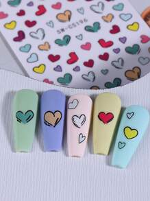 2 pezzi Adesivi per unghie a forma di cuore colorati per San Valentino, decorazioni per unghie con cuori dolci blu, rossi, rosa e gialli, simpatici adesivi per decorazione unghie, accessori per arte di unghie