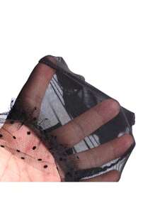 （领结款式随机）1双女士黑色薄款透气波点网纱蕾丝花边创意蝴蝶结手套，优雅婚礼新娘装饰手套，适合婚礼、晚宴、演出和摄影等场合，情人节配饰