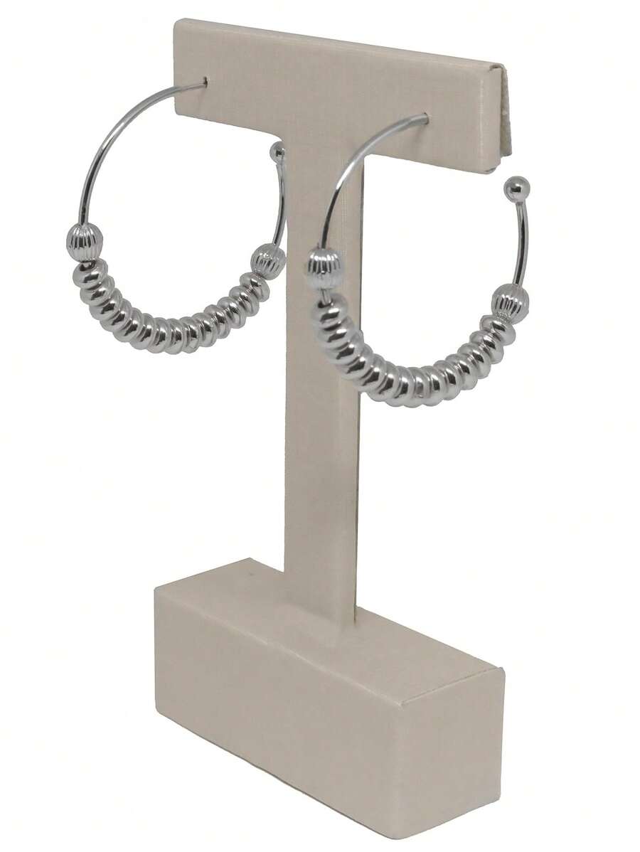 Quality Semi-Jewelry Hoop Earring With Fashion Plated Ball - 灰色 - 查看 1