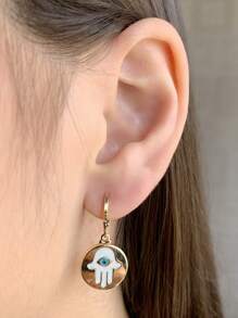 Hoop With Hamsa Pendant, Fine Jewelry, Gold Plated - 金色 - 查看 1