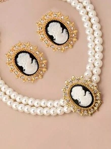 Double-Layer Retro Elegant Fully Rhinestone Faux Pearl Choker - Multicolor - View 3