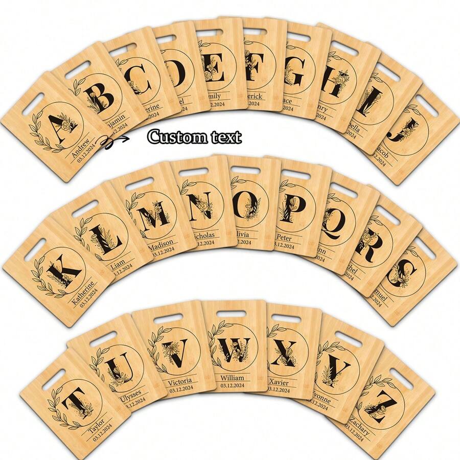 Tábua de Corte de Bambu Personalizada - 26 Opções de Padrão de Letra, Perfeita para Feriados, Aniversários, Aniversários e Mais - Presente Decorativo de Cozinha Elegante e Durável