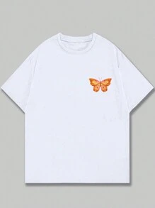 Cotton T-Shirt Artistic Style Butterfly Premium Soft Comfort Summer - 奶油色 - 查看 2