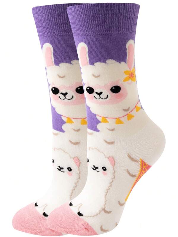 1 Pair Women Alpaca Design Socks, Cute Casual/Home Socks Suitable For Daily Use