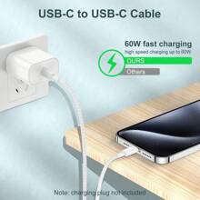 Cáp USB C sang USB C bện nylon, Dây sạc nhanh Type C 60W (3A) Tương thích với iPhone 16 15 Pro Max Plus, Máy tính xách tay Apple, iPad Pro Air 4, Galaxy S24 S23 S22+ S21 Ultra - trắng - Xem 3